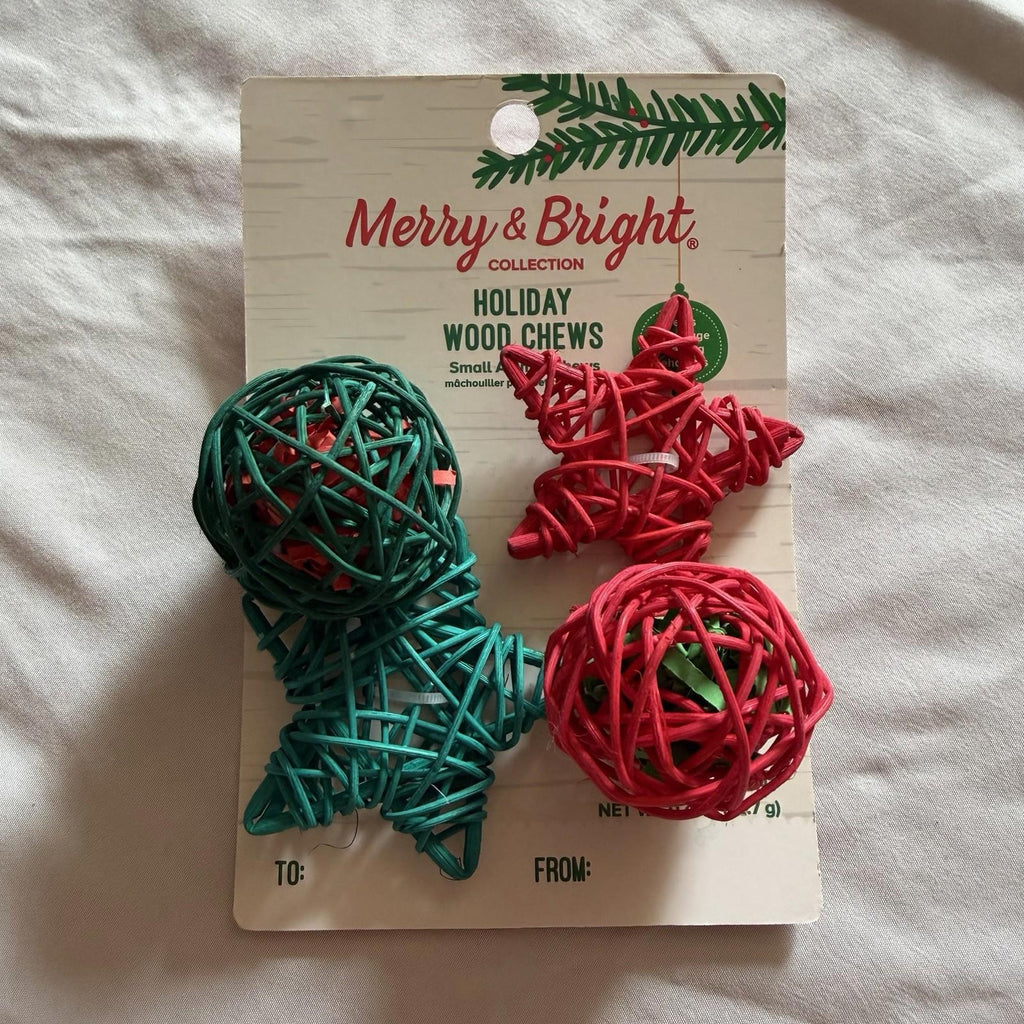Merry & Bright Holiday Willow Wood Chews 4-Pack: Balls & Star Small Pets