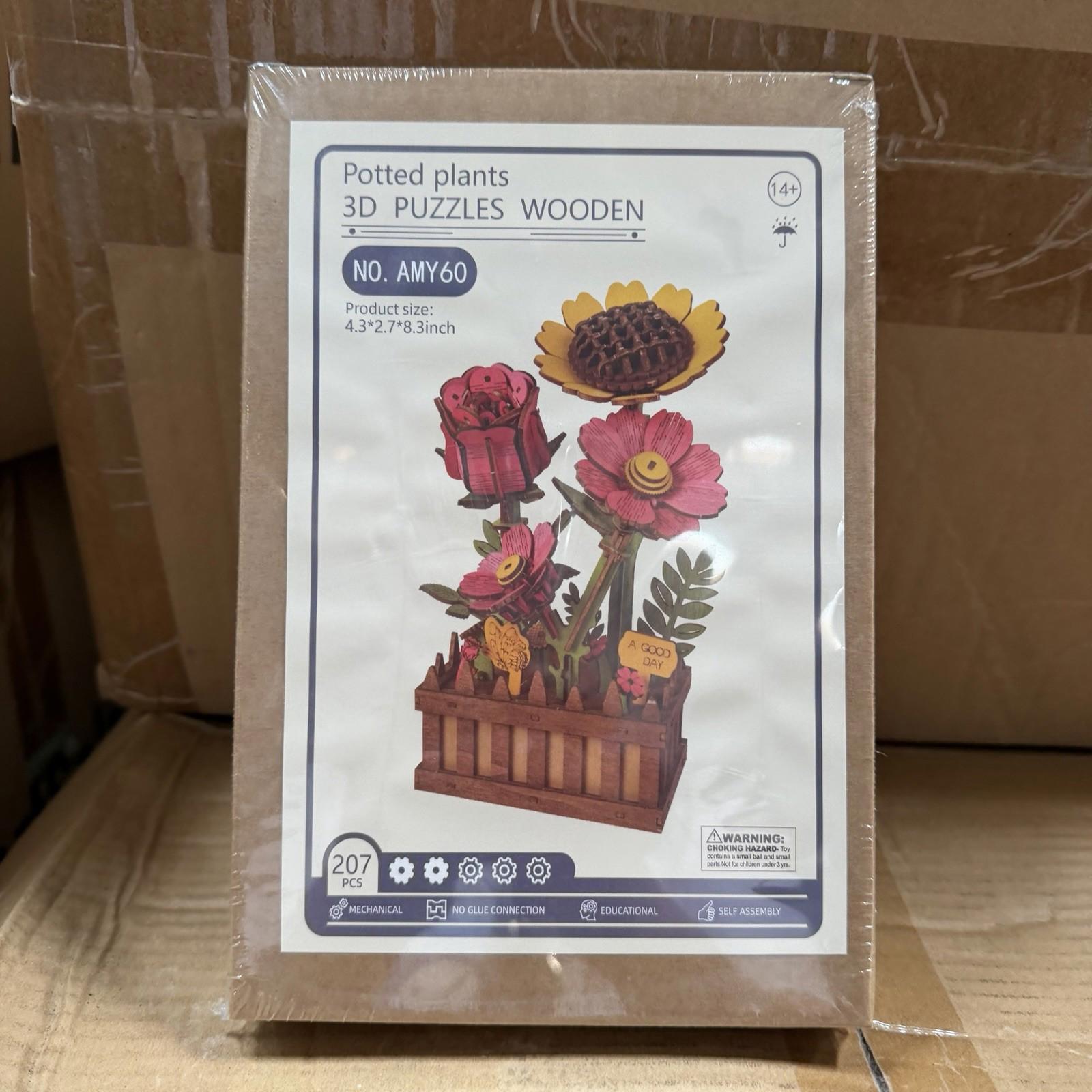 3D Wooden Potted Flowers Puzzle Kit - DIY Sunflower Rose New