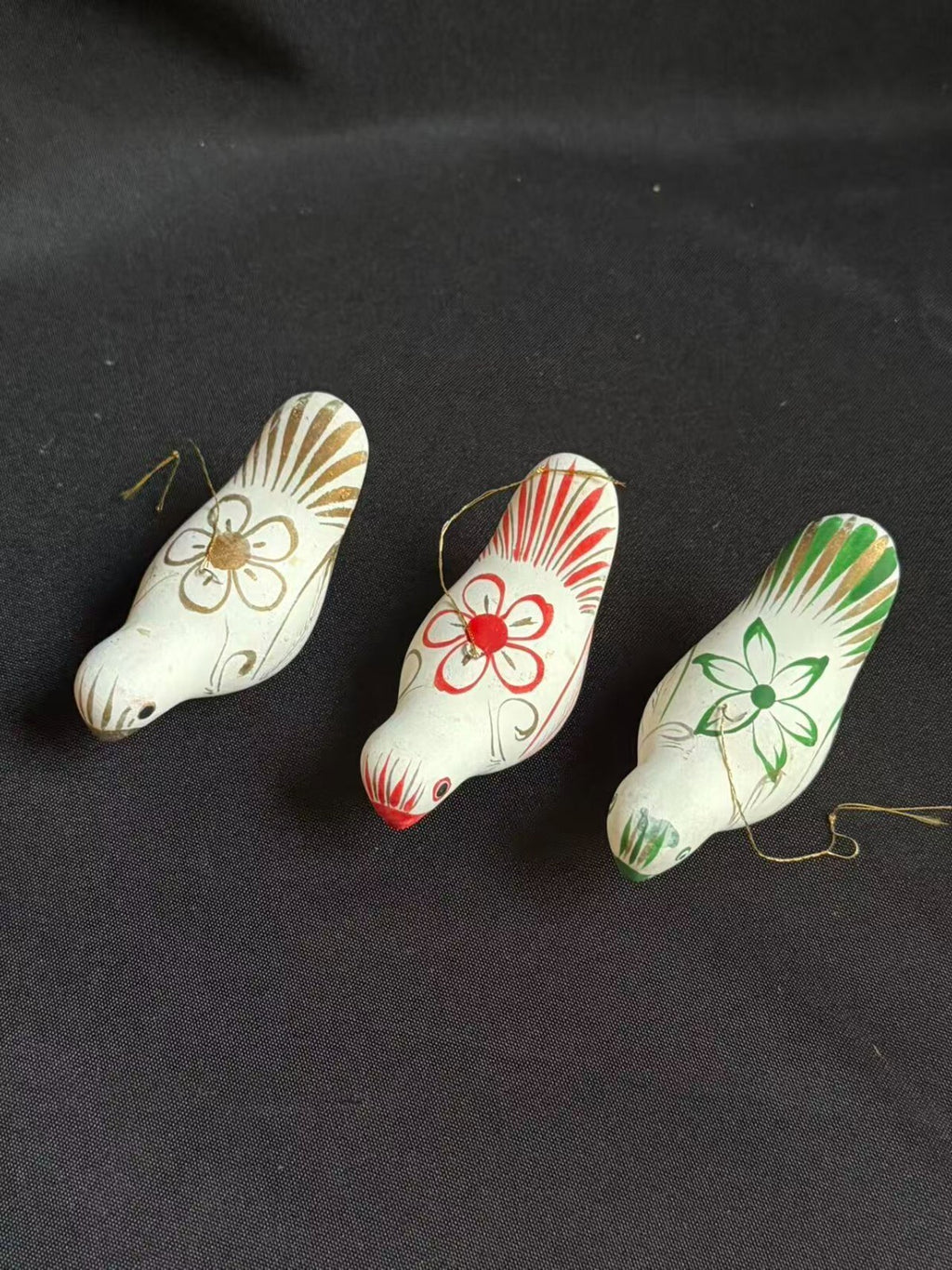 Set of 3 Vintage Mexican Clay Bird Whistles Hand Painted Hecho en Mexico