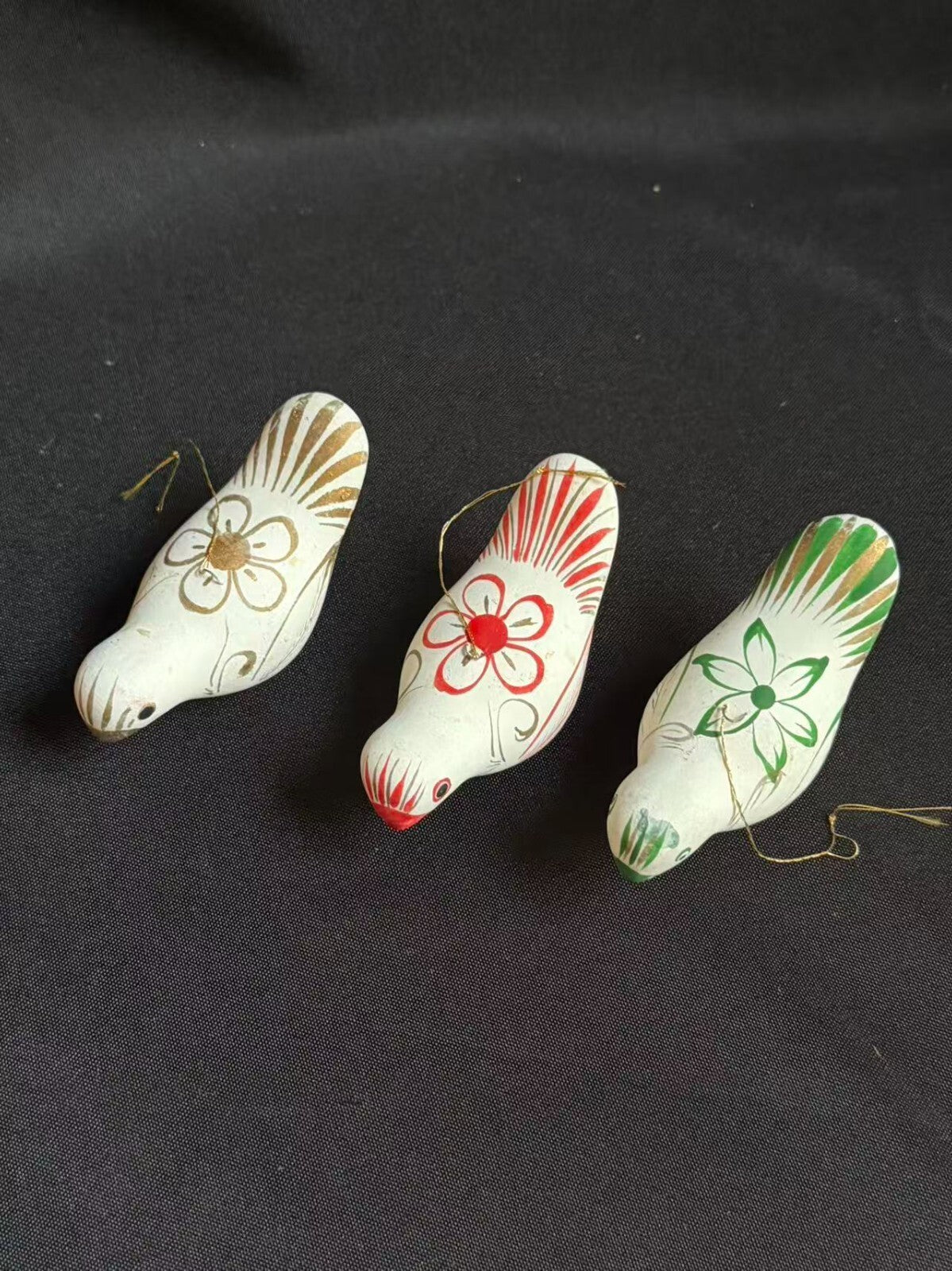 Set of 3 Vintage Mexican Clay Bird Whistles Hand Painted Hecho en Mexico