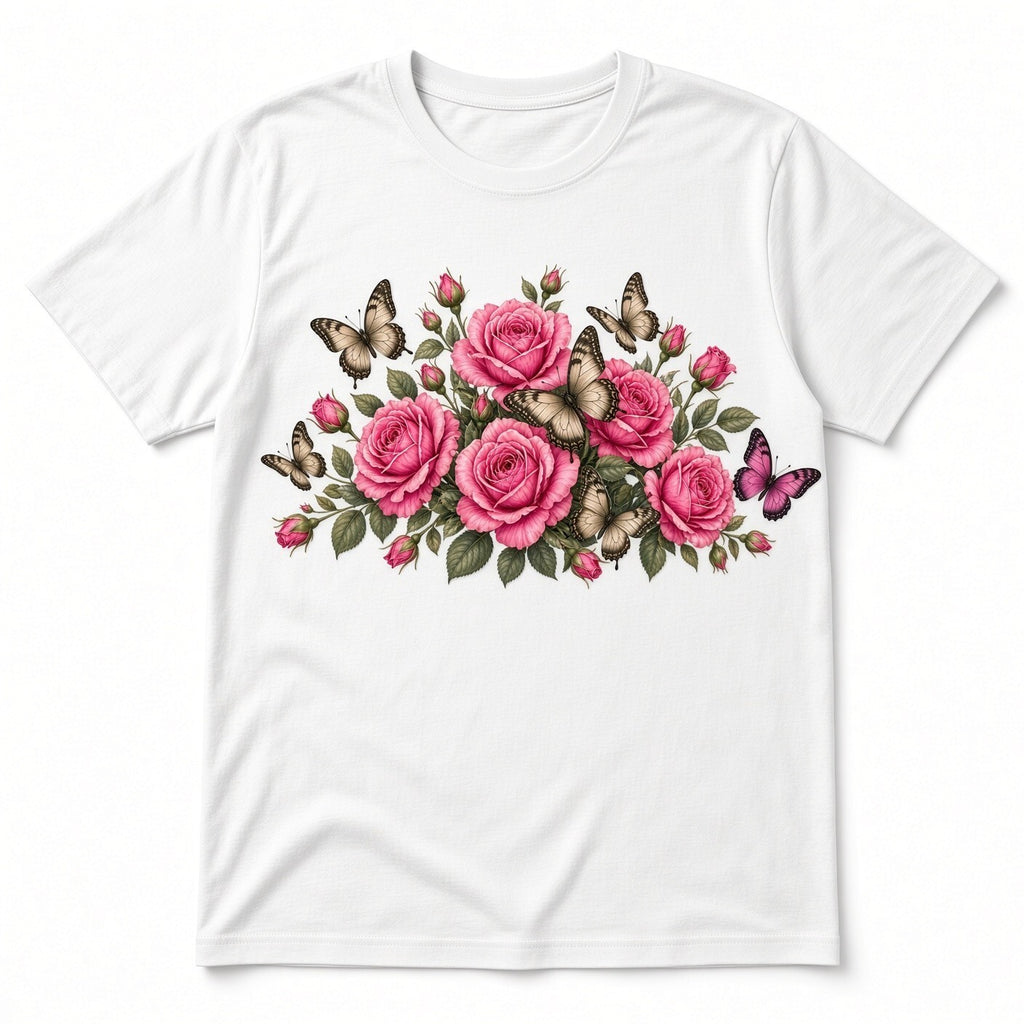 4Pcs 10" Pink Rose Butterfly Floral DTF Transfer Heat Press Iron On Deca