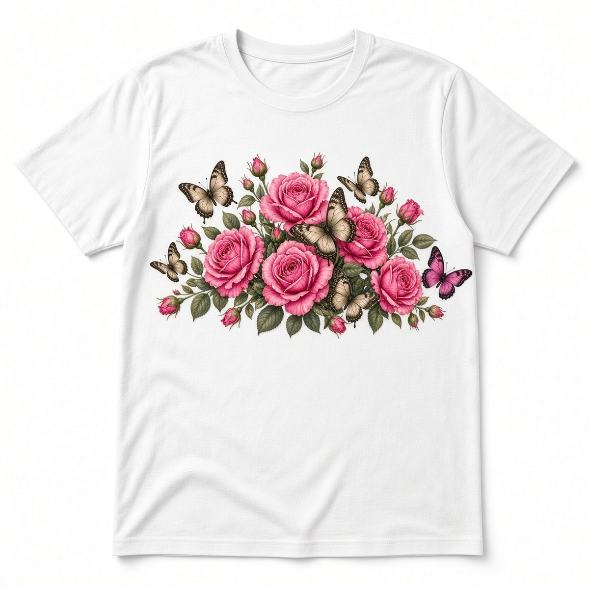 4Pcs 10" Pink Rose Butterfly Floral DTF Transfer Heat Press Iron On Deca