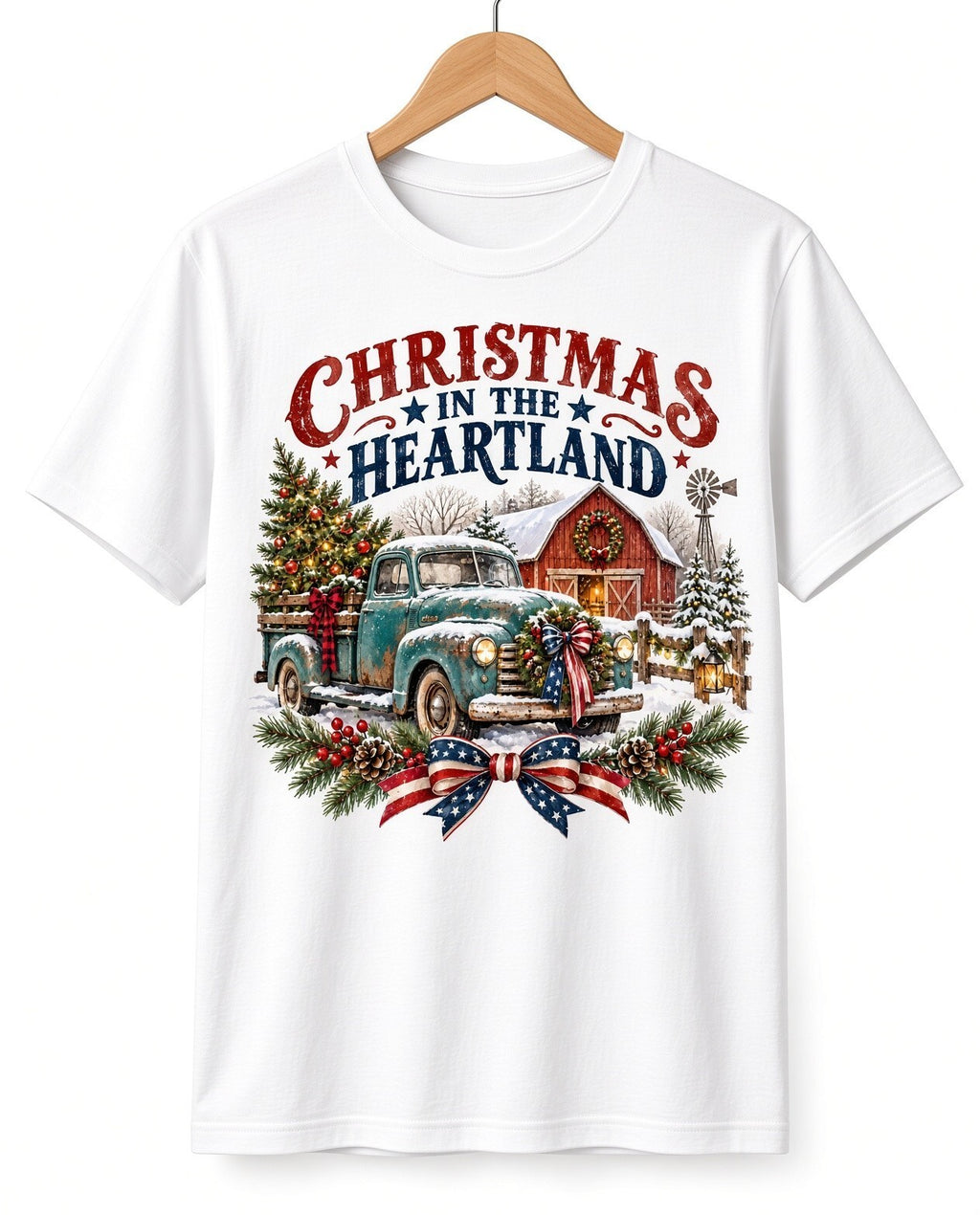 Christmas in the Heartland Truck Barn DTF Transfer Ready to Press Print