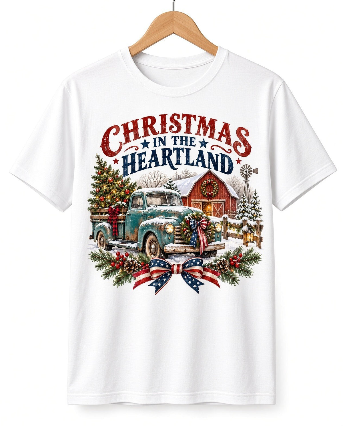 Christmas in the Heartland Truck Barn DTF Transfer Ready to Press Print