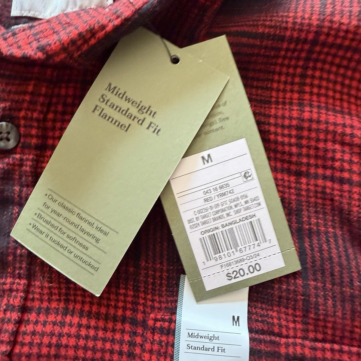 NWT Goodfellow & Co Red Black Plaid Flannel Button-Down Shirt Men's M