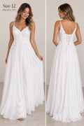 White Wedding Dress Size 12 Lace Corset Back Spaghetti Strap A-Line Bridal Gown