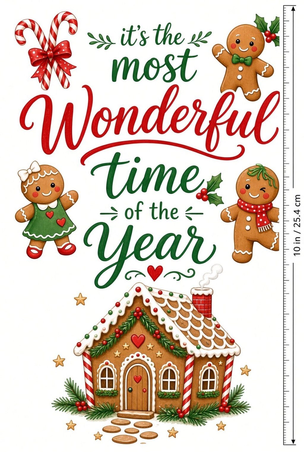 4pcs 10in Most Wonderful Time Year Gingerbread DTF Transfer