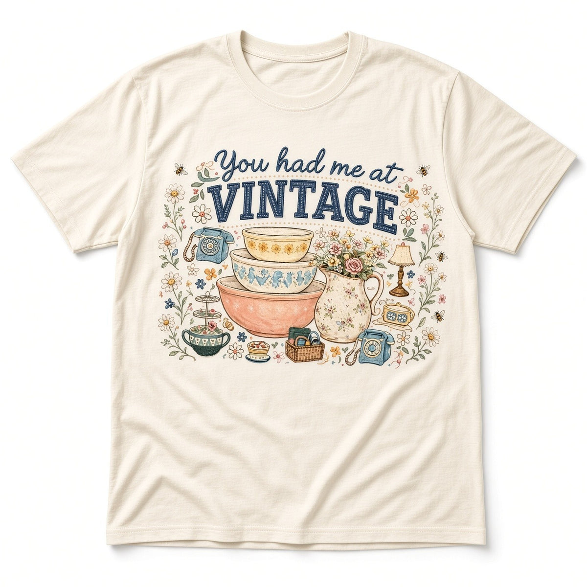 4Pcs 10 Inch Vintage Mixing Bowls Floral DTF Iron On Shirt Decal