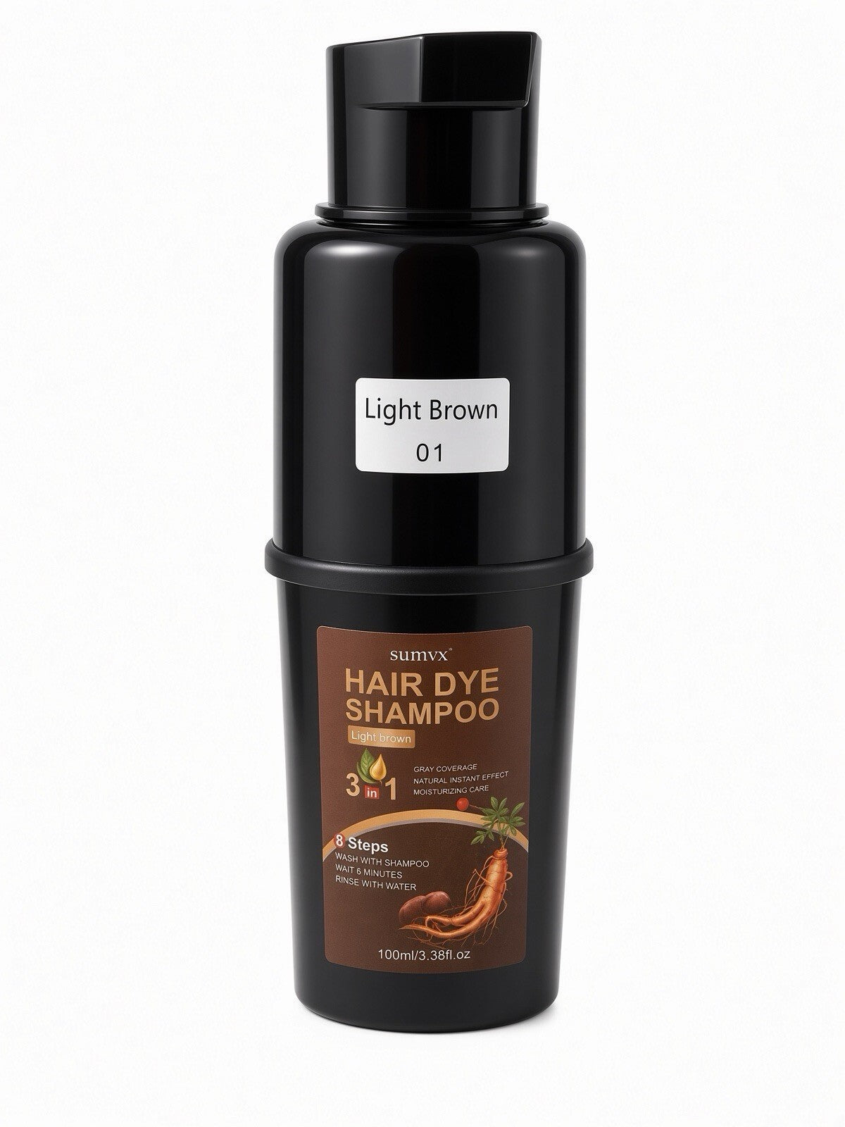 SUMVX Hair Dye Shampoo Light Brown 01 3-in-1 Instant Hair Color 100ml Pump