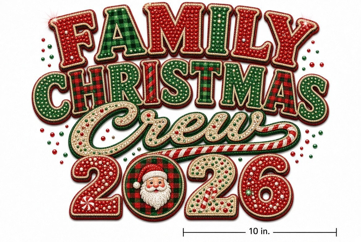 Family Christmas Crew 2026 Plaid Santa DTF Heat Transfer 10 Inch PK4