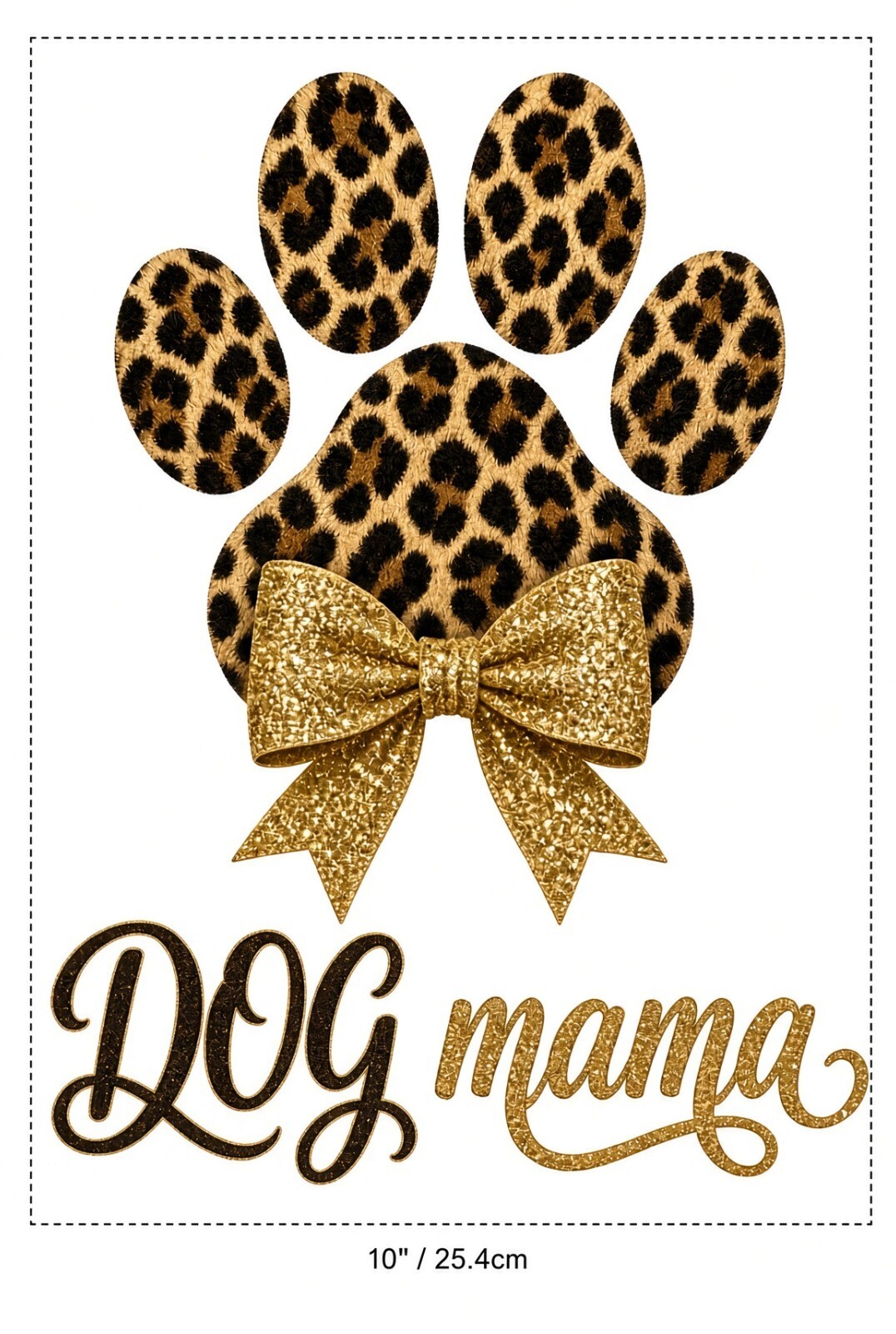 4pcs 10" Leopard Paw Dog Mama DTF PNG Gold Bow Iron On Transfer