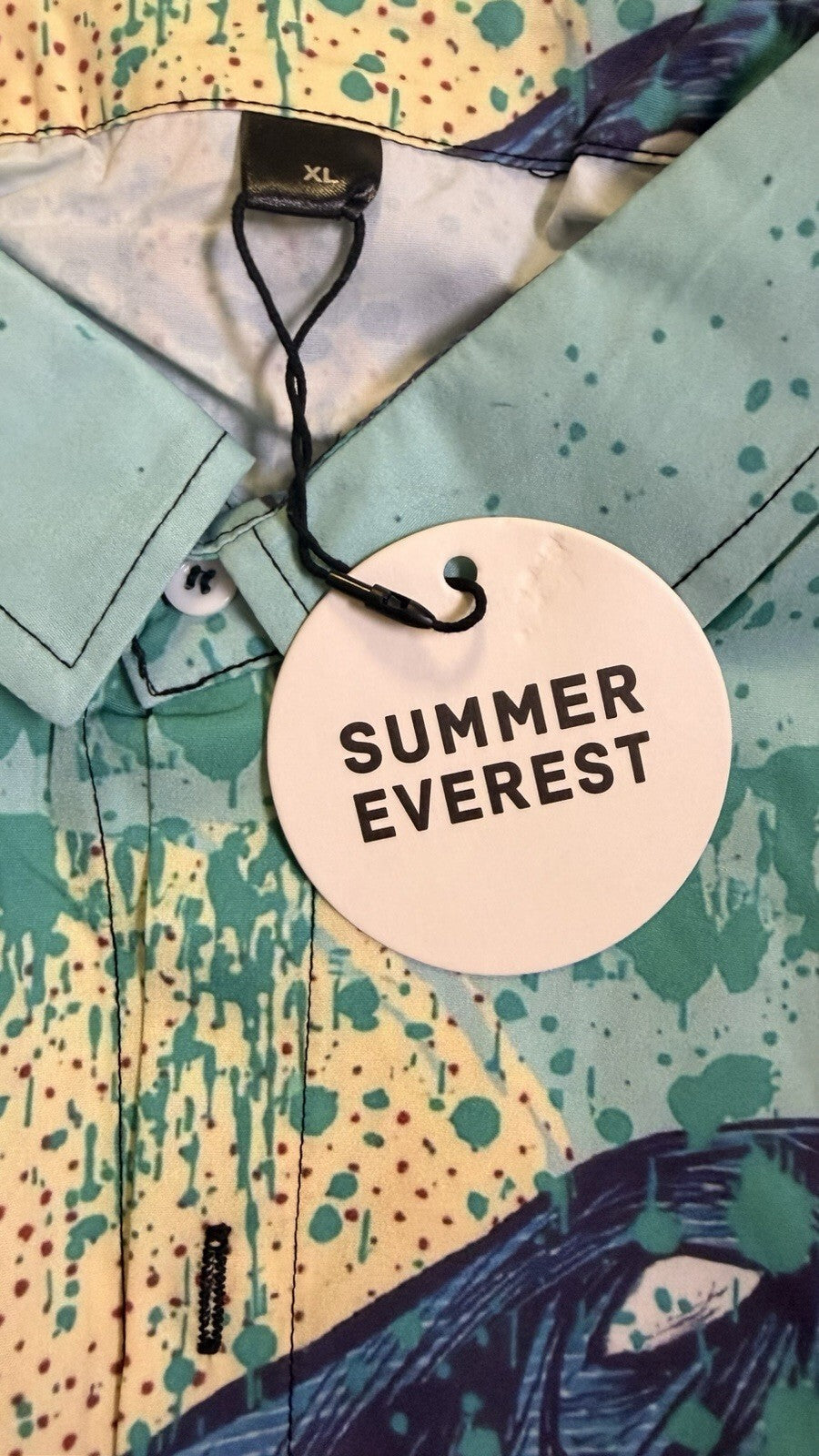 Summer Everest Mako Shark Graphic Button Up Shirt Men XL Short Sleeve Ocean