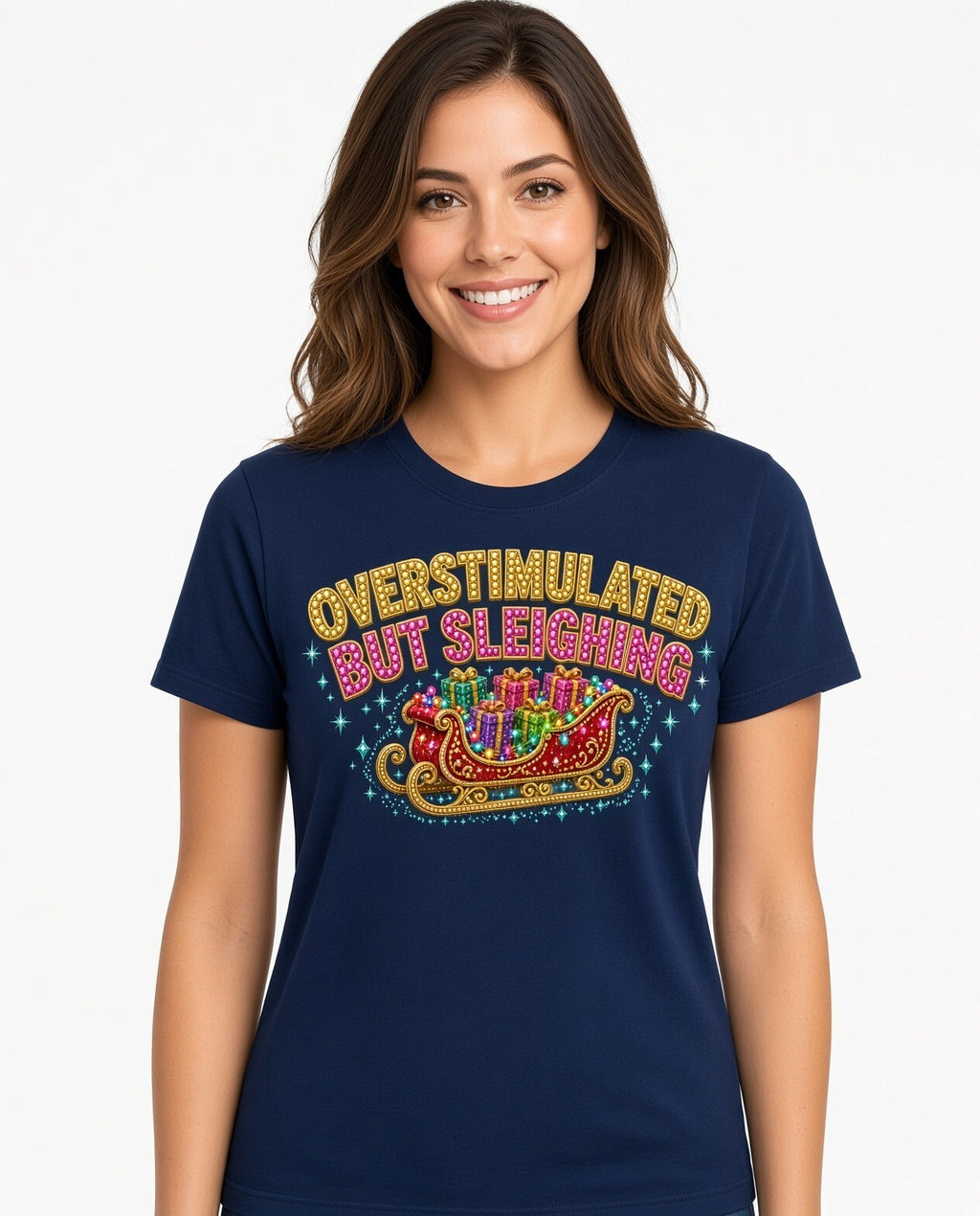 Overstimulated But Sleighing DTF Transfer 10" PK4 Christmas Sleigh Heat Press