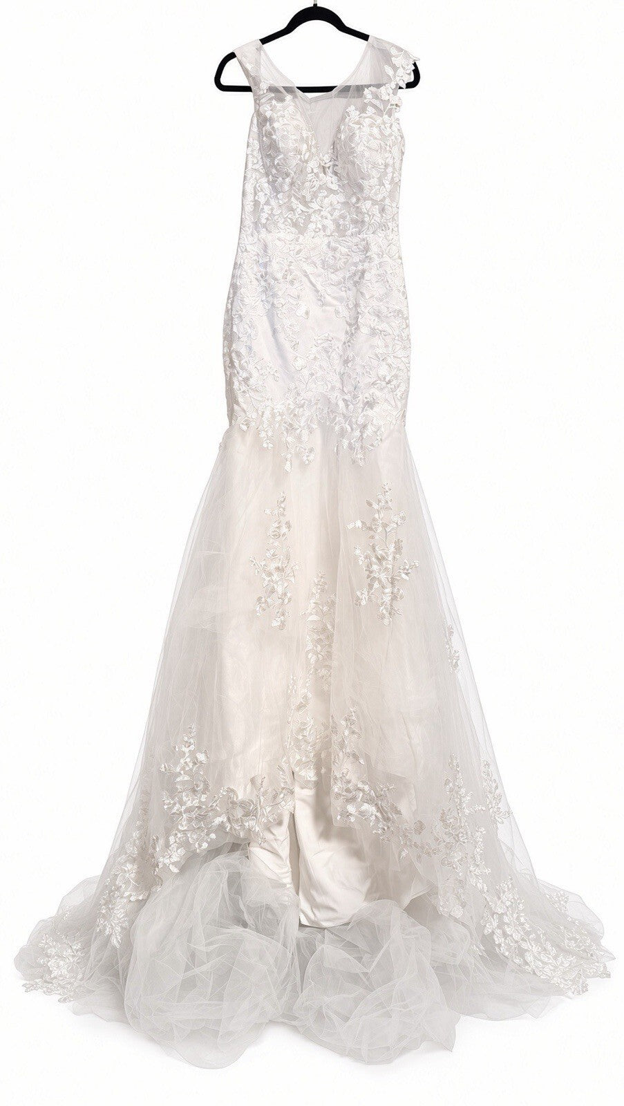 Ivory Lace Mermaid Wedding Dress Size 12 Floral Embroidered Bridal Gown Train
