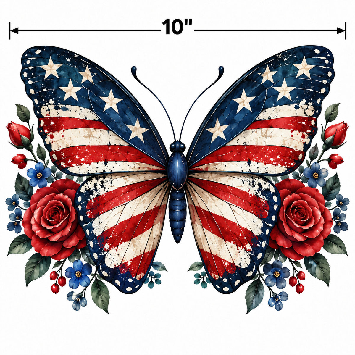 4pcs 10" American Flag Butterfly DTF PNG Floral Iron On Transfer