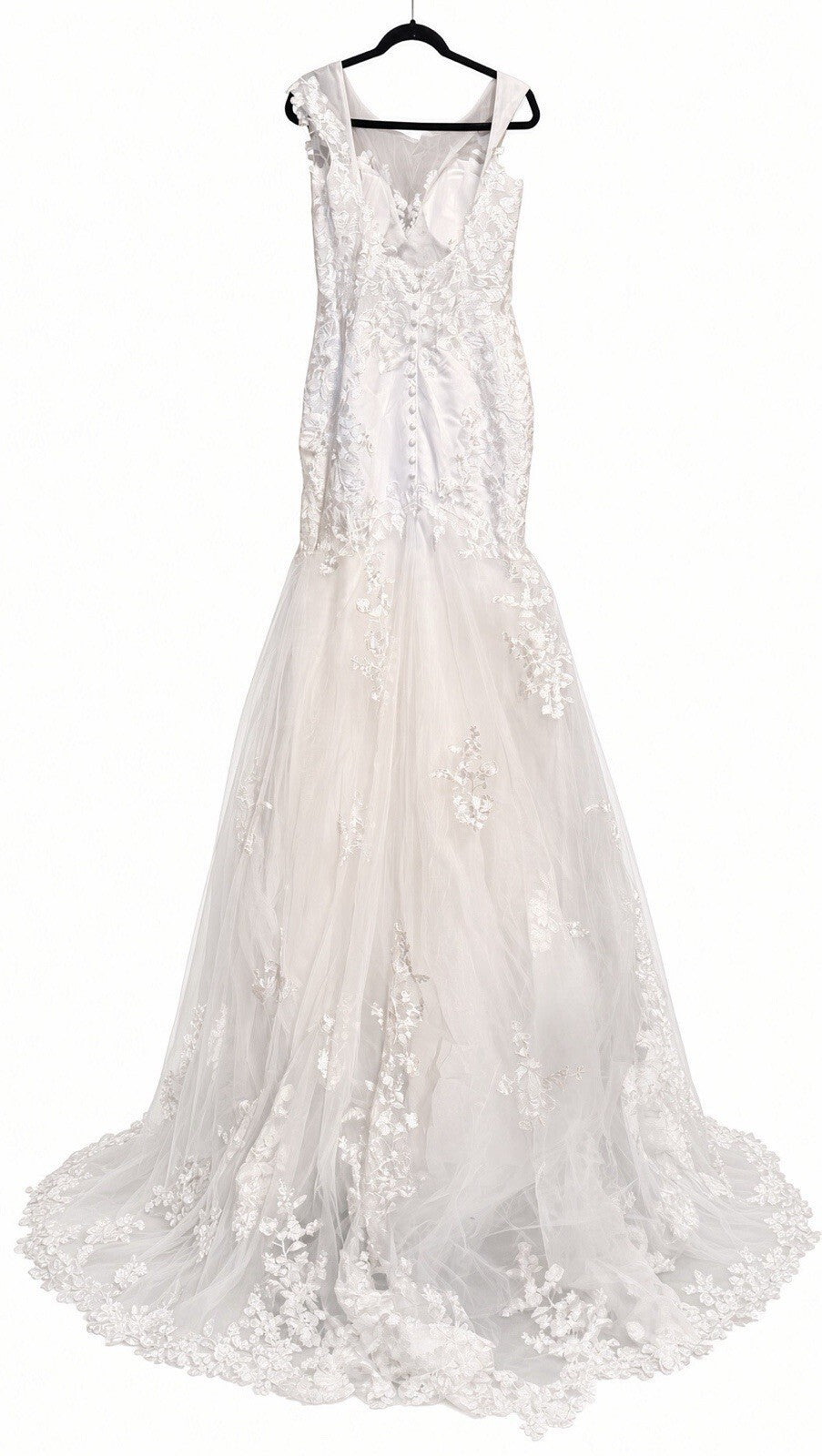Ivory Lace Mermaid Wedding Dress Size 12 Floral Embroidered Bridal Gown Train