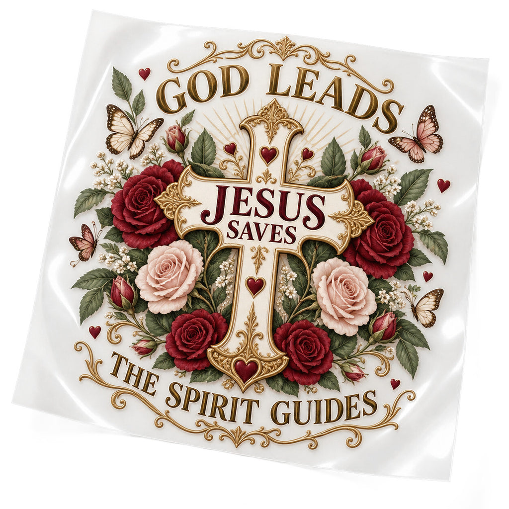4 Pack God Leads Jesus Saves DTF Transfers 10 Inch Christian Iron On