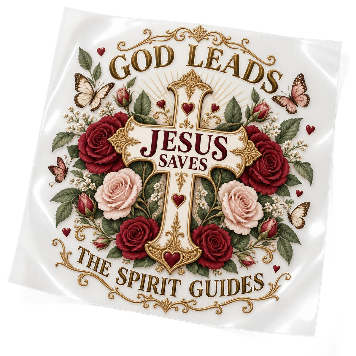 4 Pack God Leads Jesus Saves DTF Transfers 10 Inch Christian Iron On