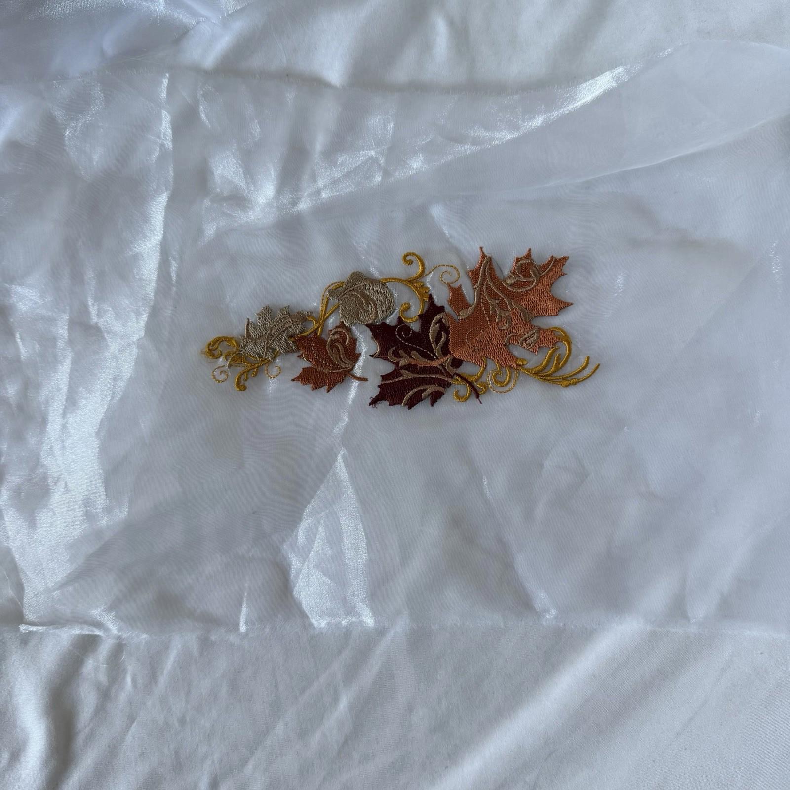 Vintage Embroidered Sheer Patch - Autumn Maple Leaves Gold Swirls Fall Decor