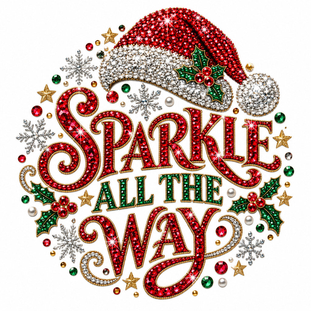 4pcs 10in Sparkle All the Way Rhinestone Santa DTF Transfer Ready to Press