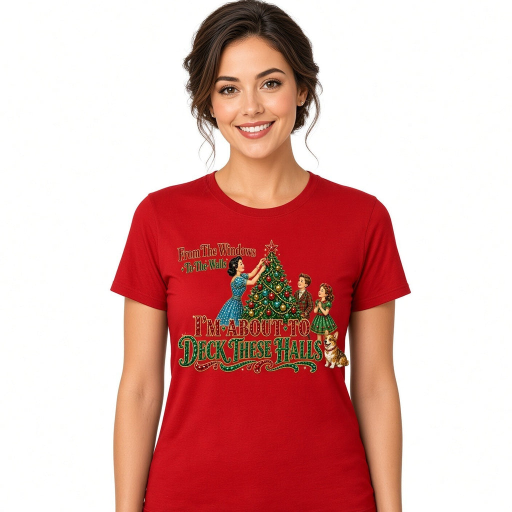 Deck These Halls DTF Transfer 10" PK4 Vintage Christmas Family Heat Press