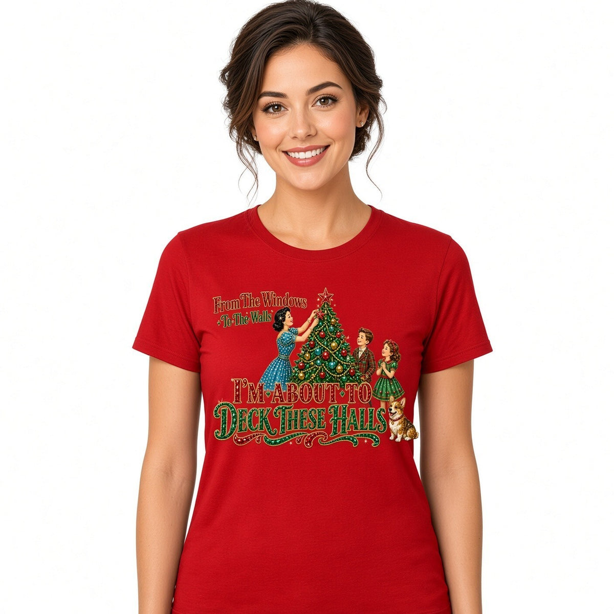 Deck These Halls DTF Transfer 10" PK4 Vintage Christmas Family Heat Press