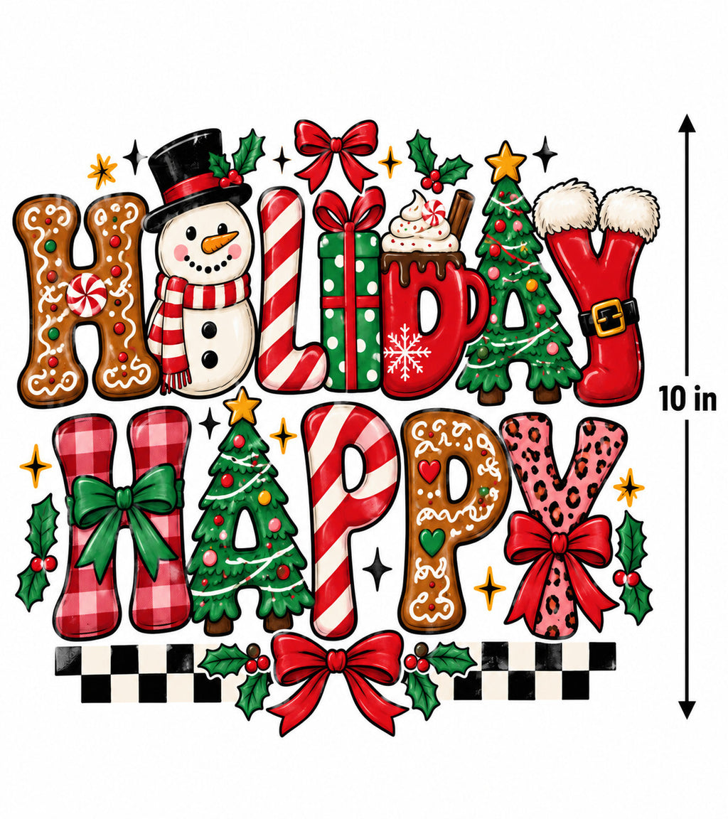 4pcs 10in Holiday Happy Gingerbread Letter Christmas DTF Transfer Ready to Press