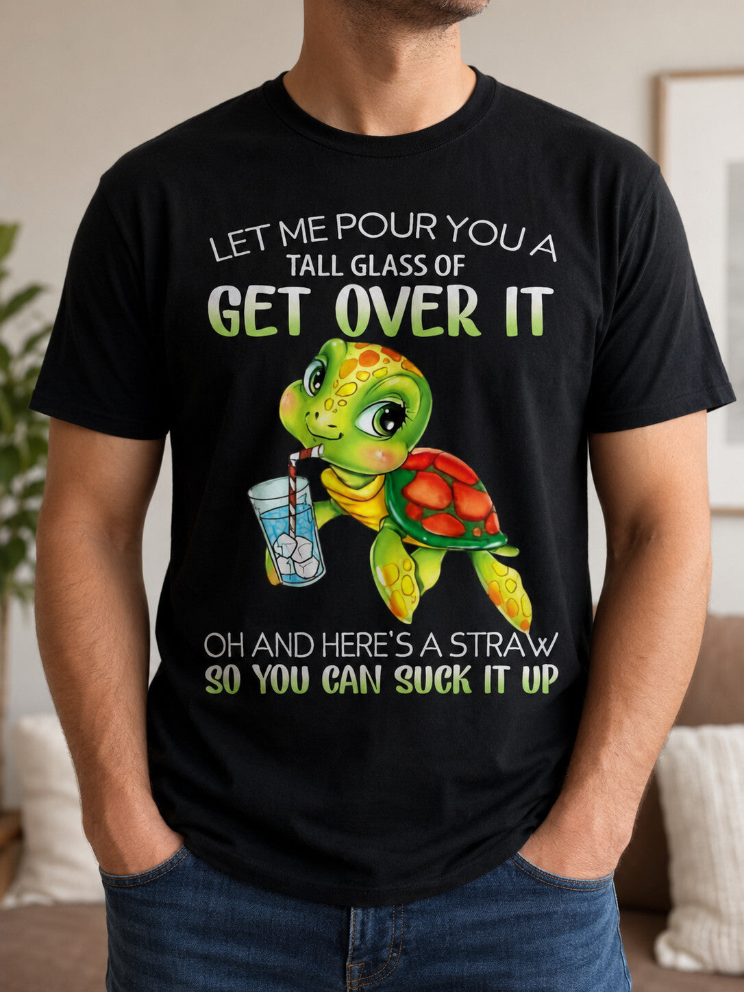 Funny Turtle Get Over It Sarcastic Graphic Tee Shirt Gift Unisex