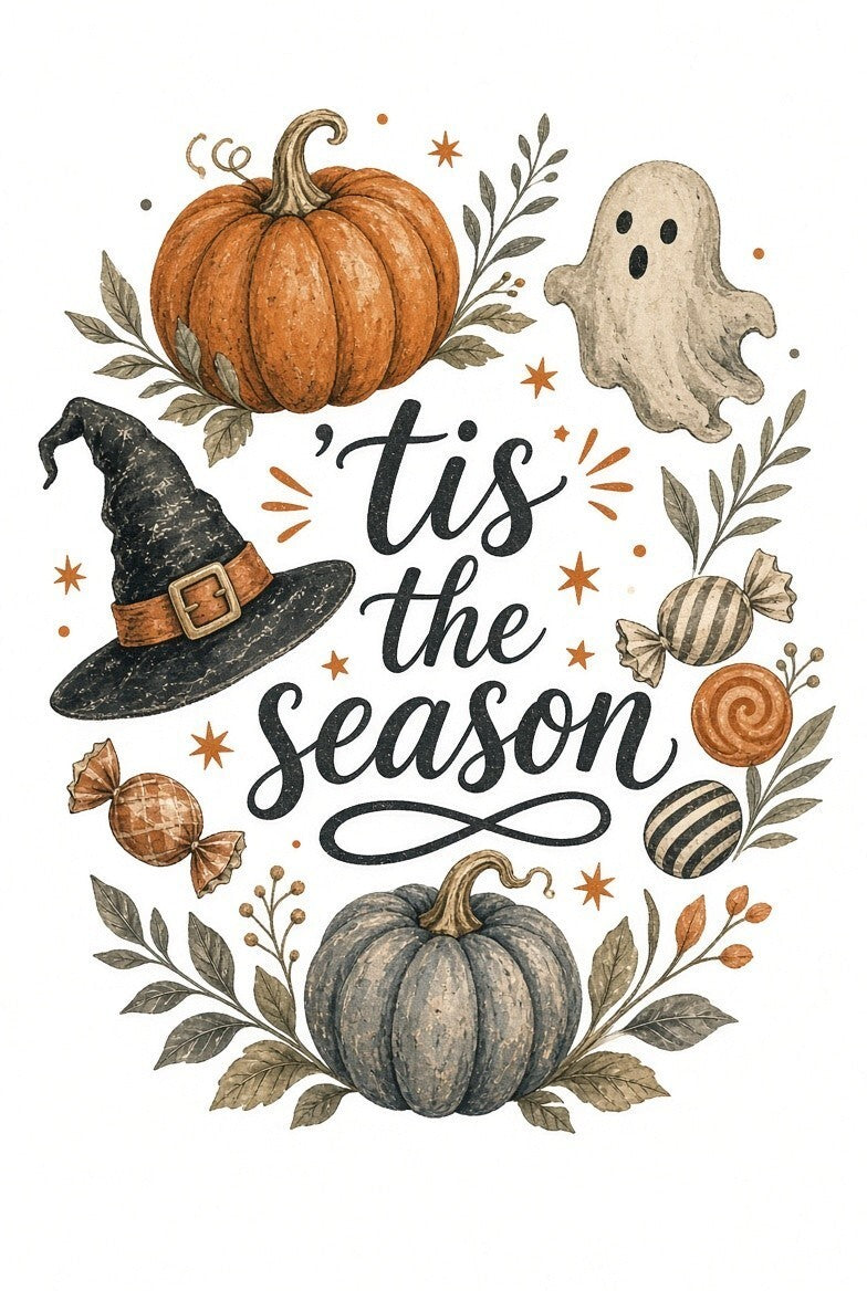 4pcs 10in Tis the Season Halloween Pumpkin DTF Transfer