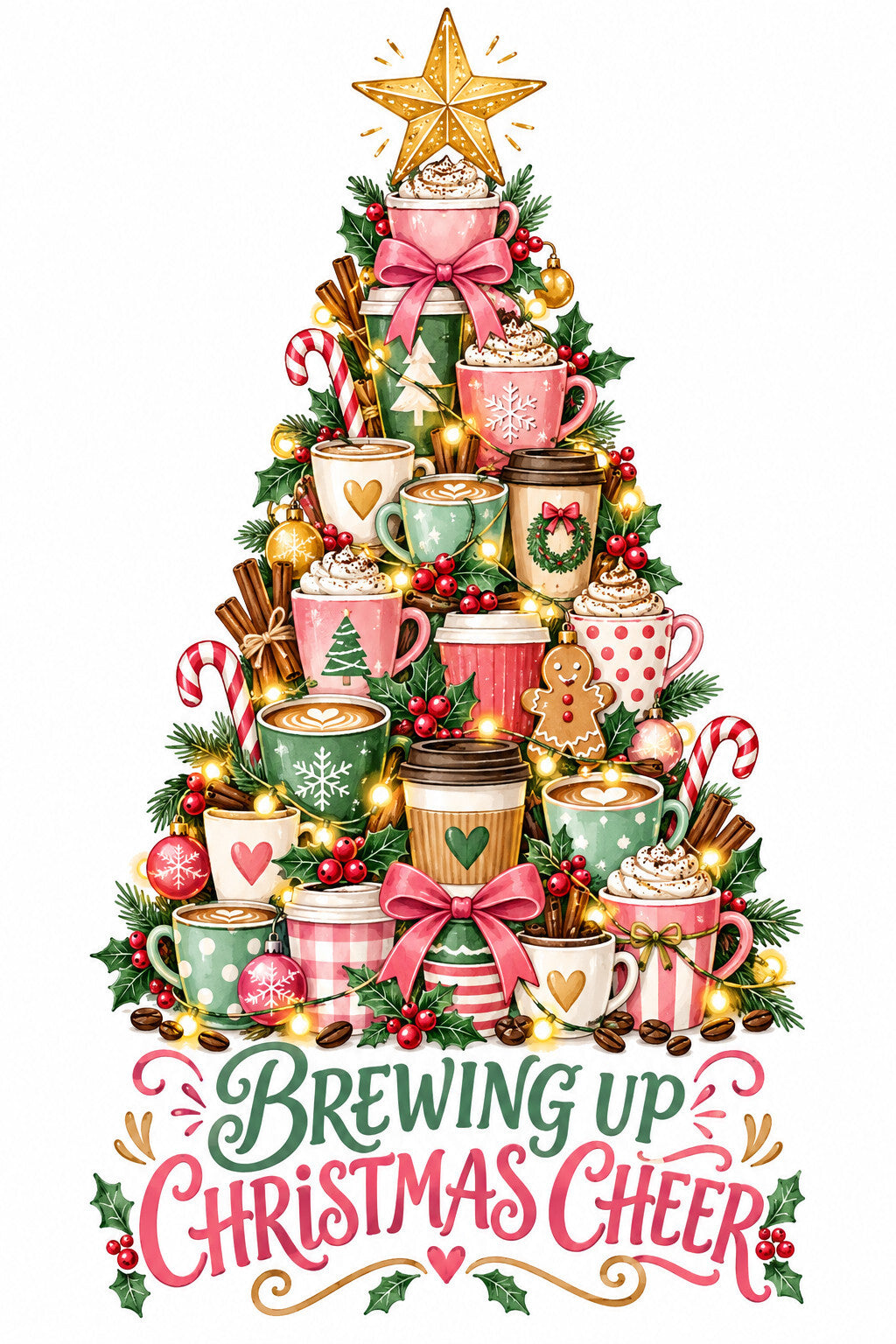 4pcs 10in Brewing Up Christmas Cheer Coffee Tree DTF Transfer Ready to Press
