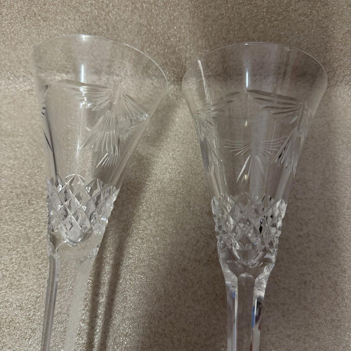 Pair Waterford Crystal Champagne Flutes The Millennium Collection PEACE Dove Set