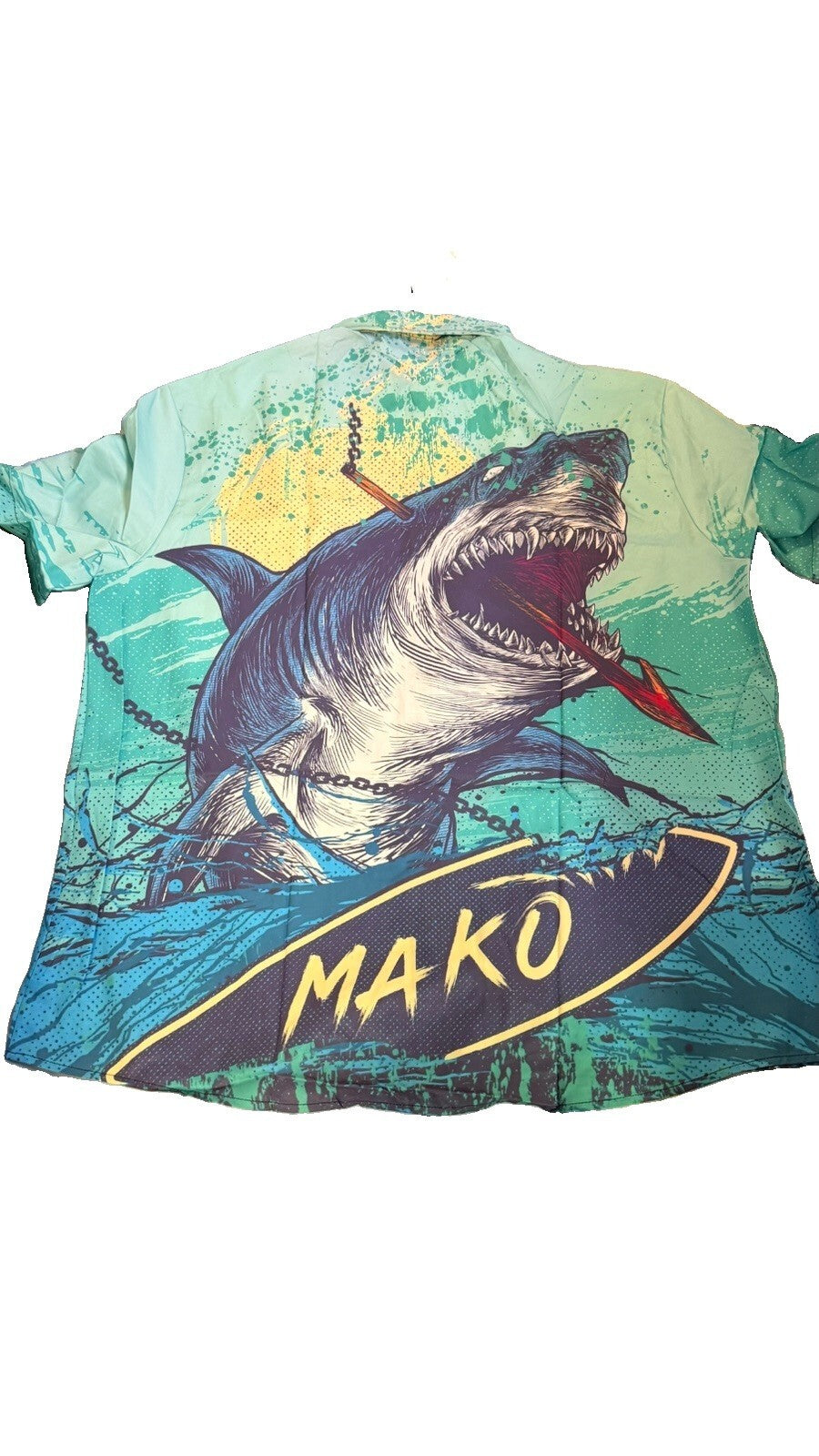 Summer Everest Mako Shark Graphic Button Up Shirt Men XL Short Sleeve Ocean