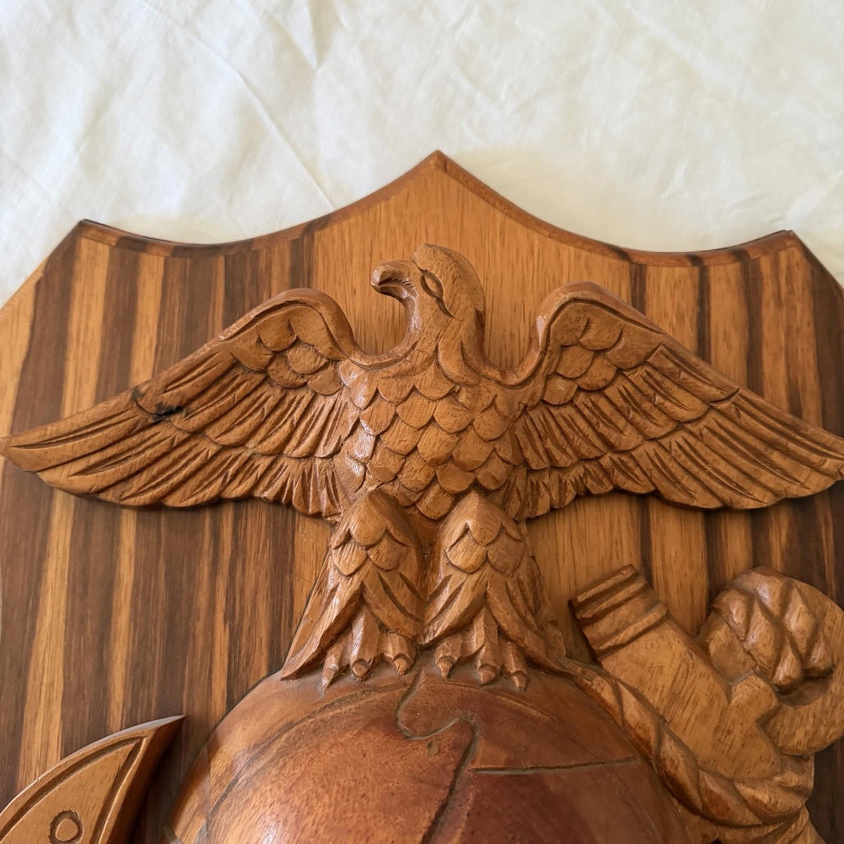 Large Hand Carved USMC EGA Eagle Globe Anchor Wooden Plaque Subic Bay