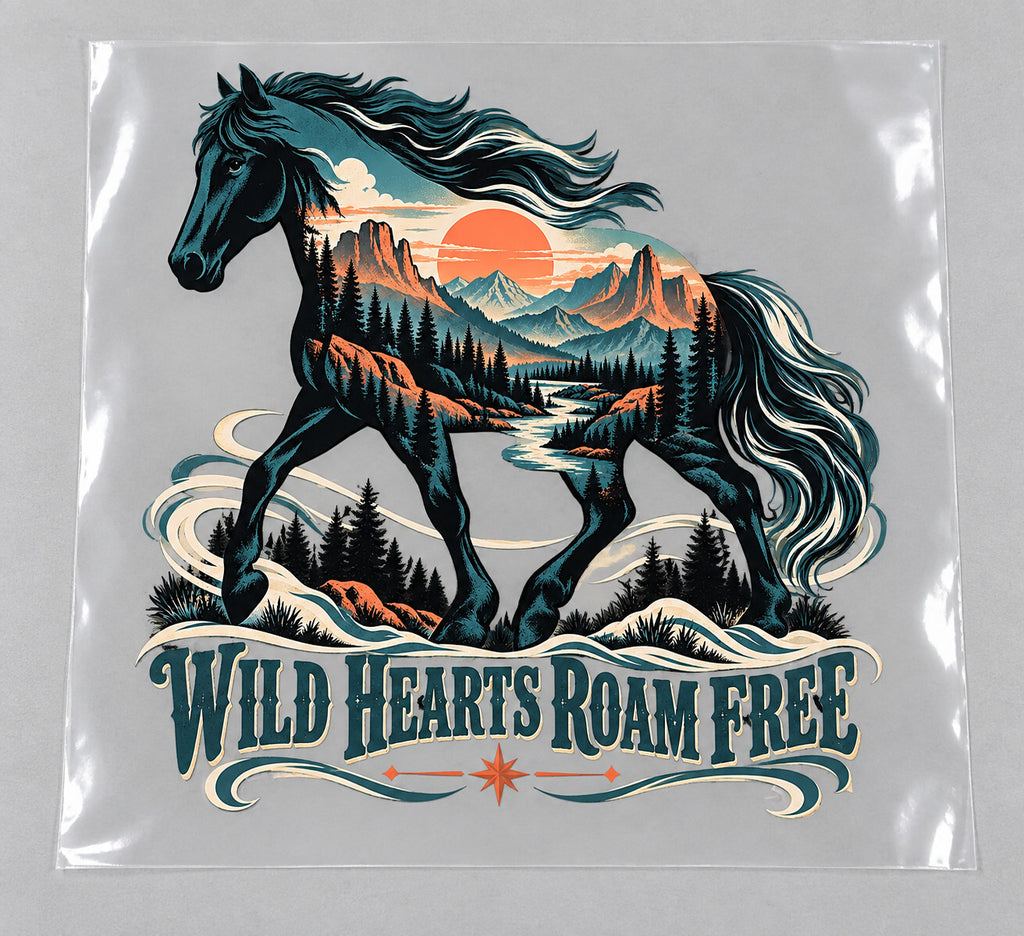 4 Pack Wild Hearts Roam Free Horse DTF Heat Transfers 10 Inch
