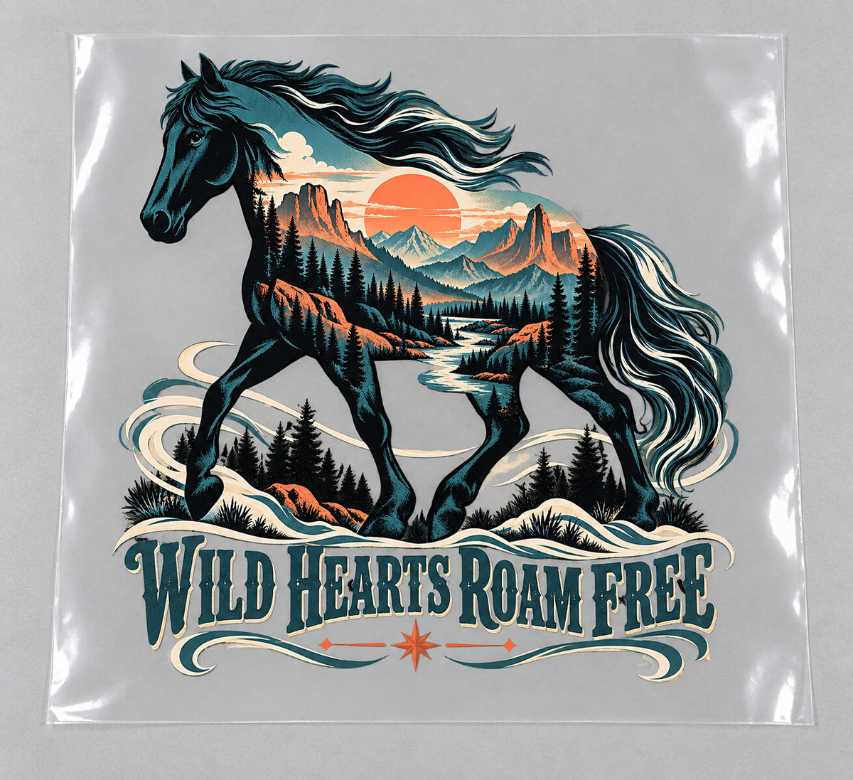 4 Pack Wild Hearts Roam Free Horse DTF Heat Transfers 10 Inch