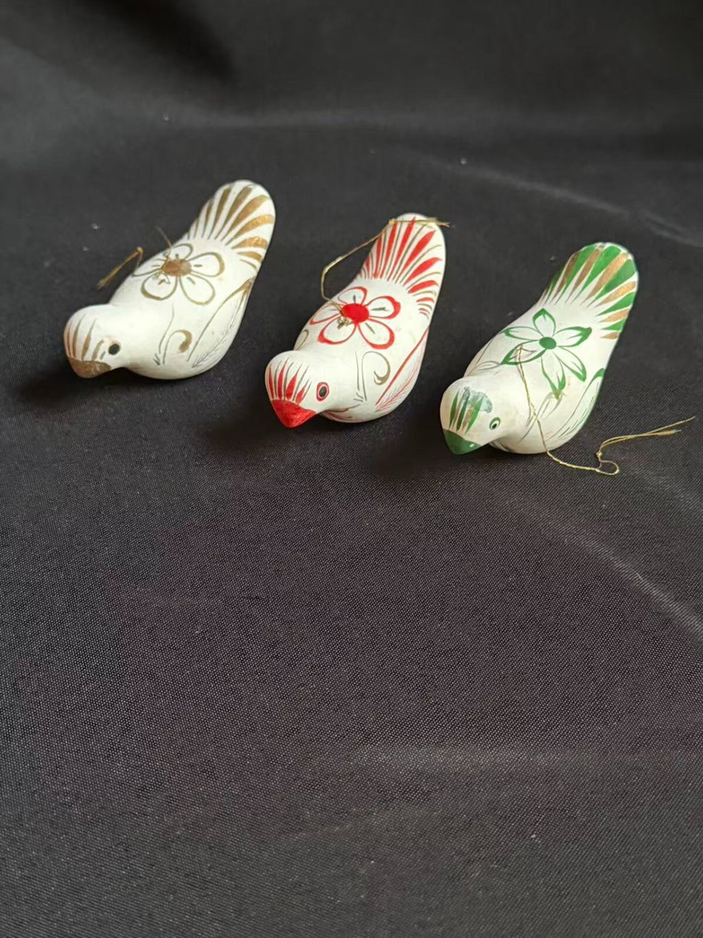 Set of 3 Vintage Mexican Clay Bird Whistles Hand Painted Hecho en Mexico