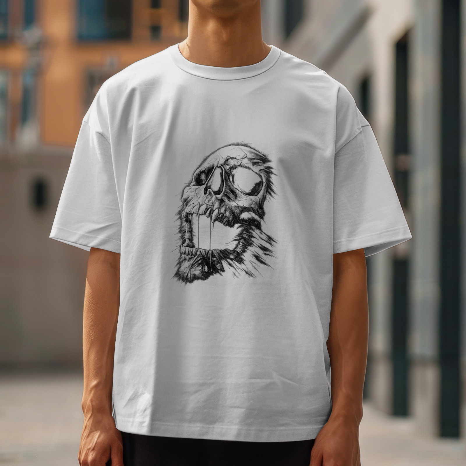 Distressed Skull Graphic Tee Horror Artwork Shirt Gothic Creepy Dark Style