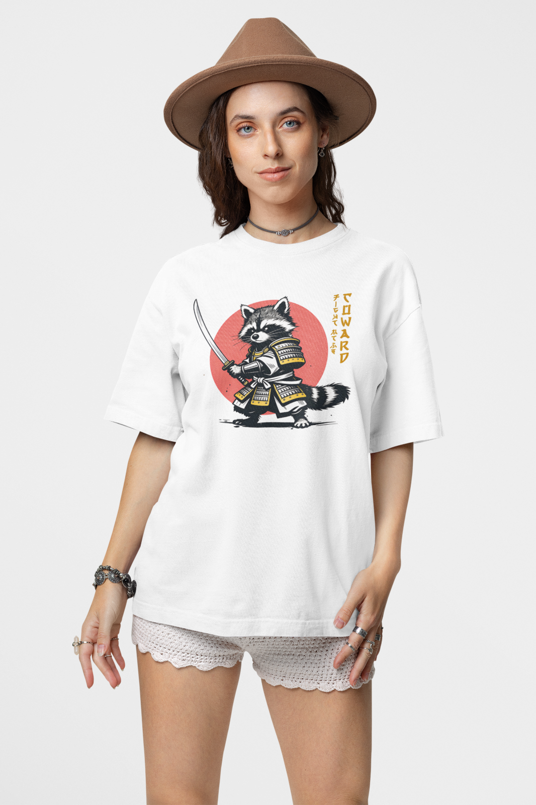 Samurai Raccoon T-Shirt Japanese Tanuki Bushido Katana Ninja Graphic Tee
