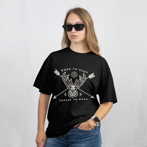 Born to Hunt Forced to Work Funny Deer Hunting Graphic T-Shirt