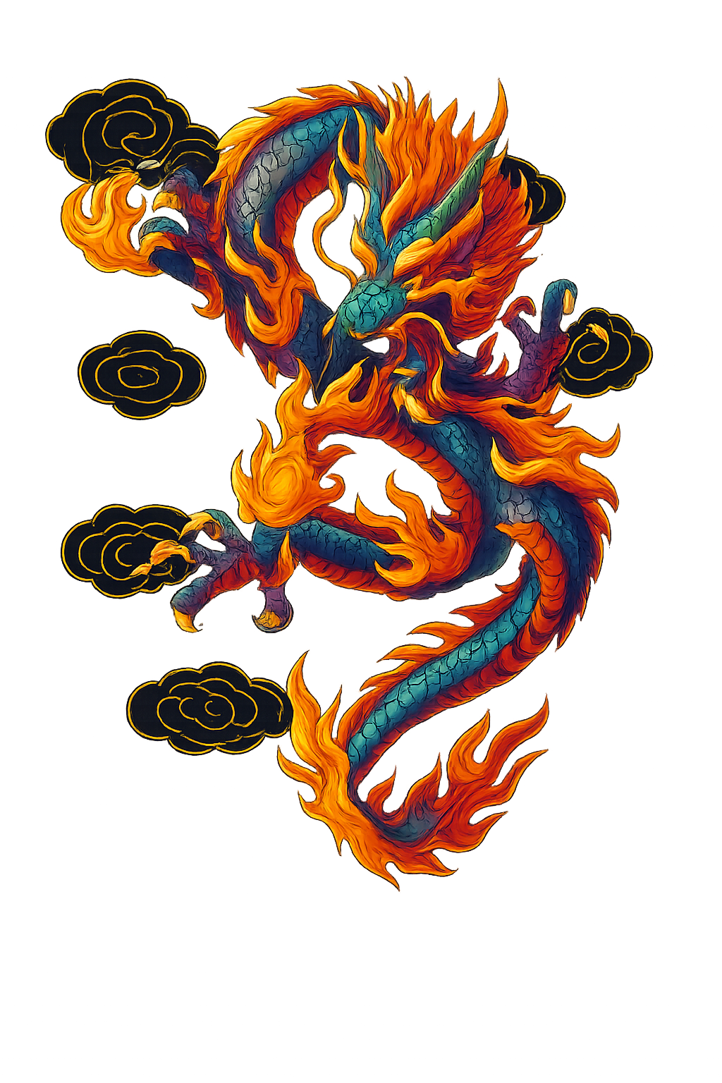 Traditional Chinese Yellow Dragon T-Shirt Flying Lizard Mythical Animal Art