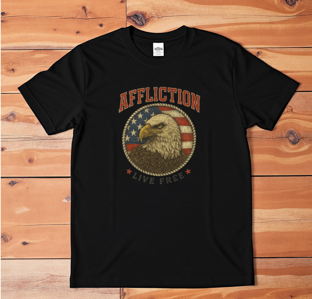 Affliction Live Free Eagle T-Shirt | Patriotic USA Flag Graphic Tee | Americana