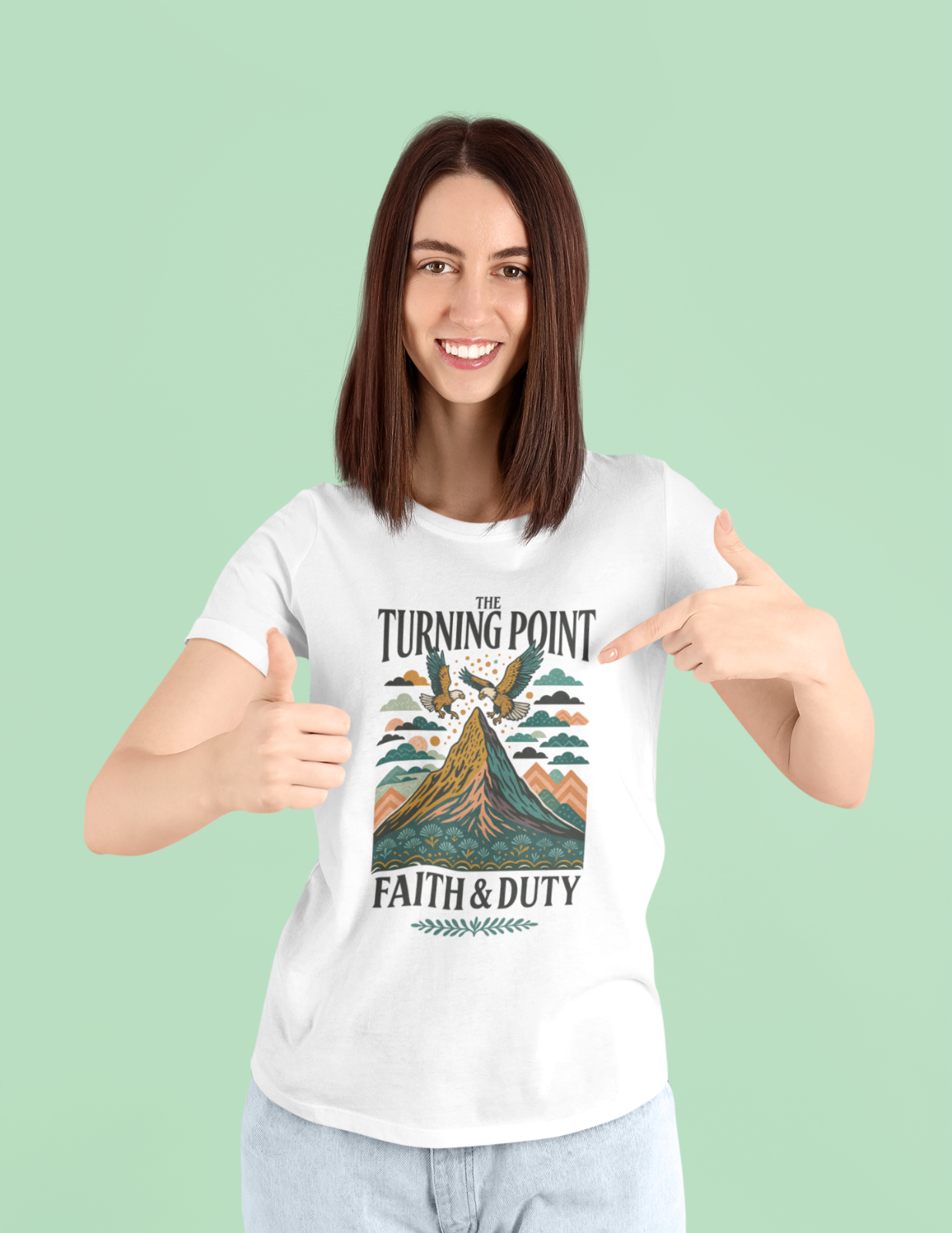 The Turning Point Faith & Duty Graphic T-Shirt Retro Mountain Eagle Tee A114