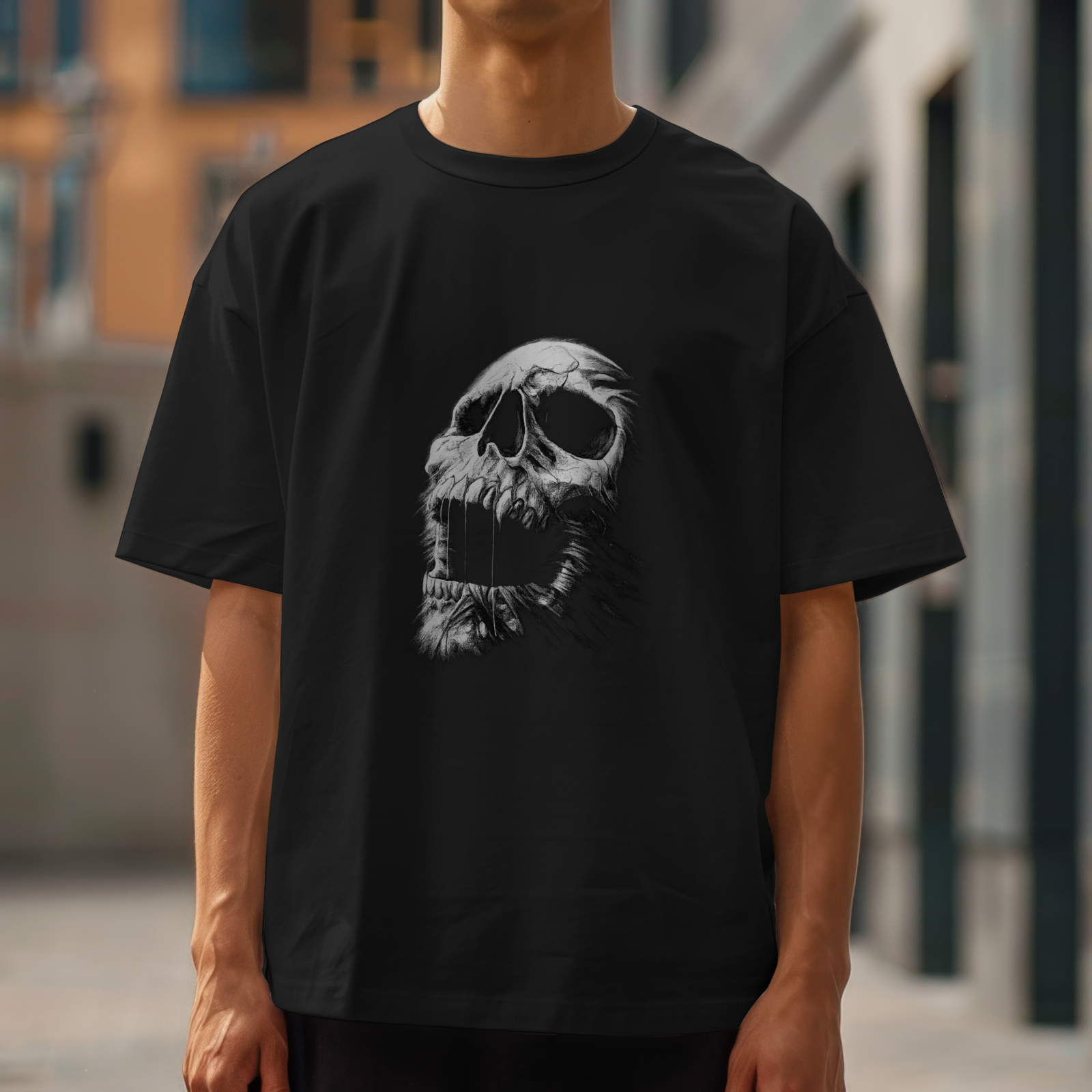Distressed Skull Graphic Tee Horror Artwork Shirt Gothic Creepy Dark Style