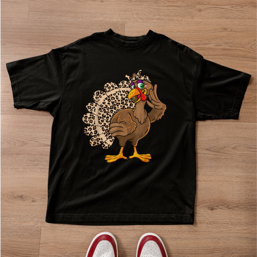 Funny Turkey Shirt Thanksgiving Leopard Print Gobble Graphic Tee