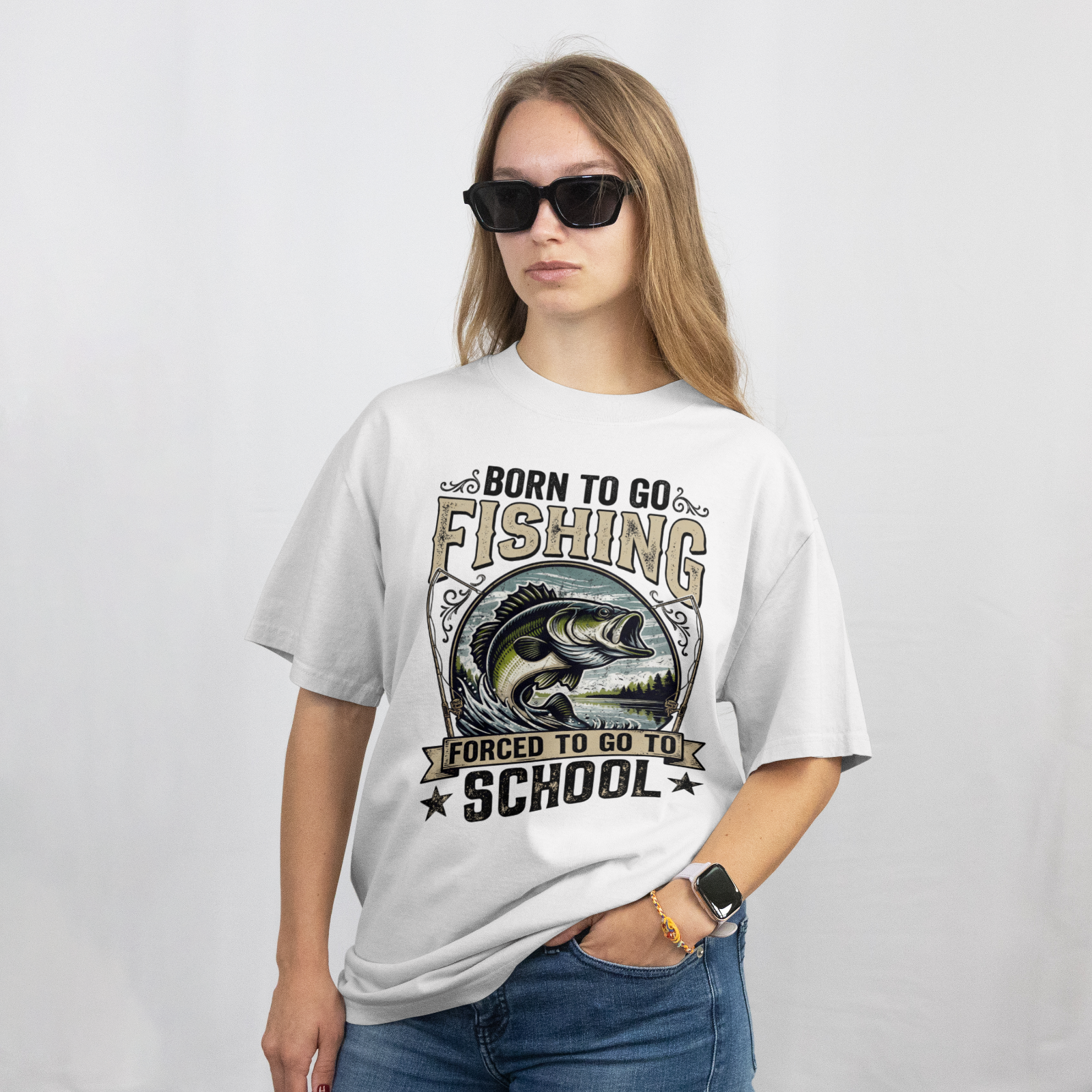 Born to Go Fishing Forced to Go to School Funny Fishing T-Shirt