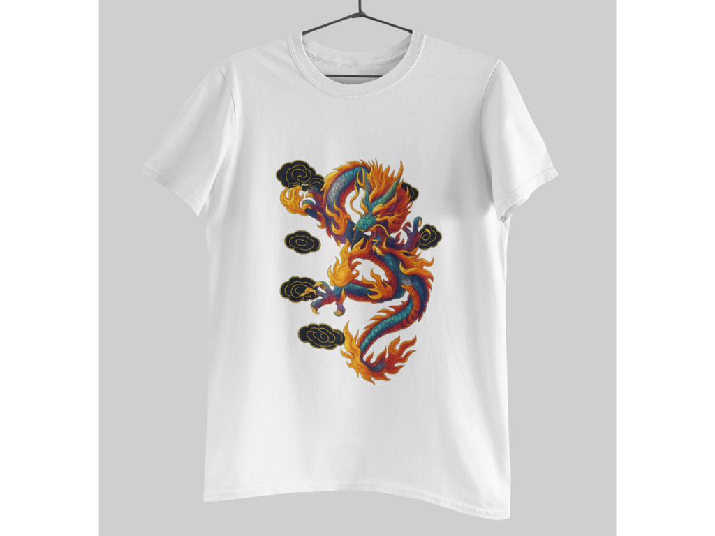 Traditional Chinese Yellow Dragon T-Shirt Flying Lizard Mythical Animal Art