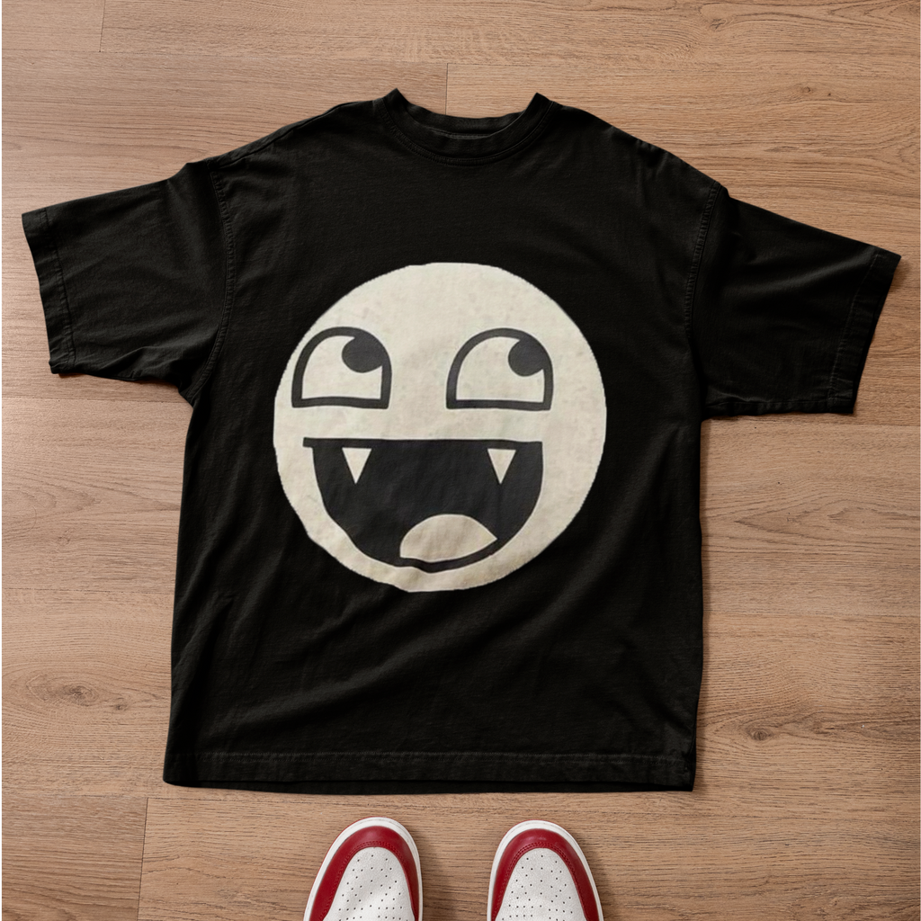 Funny Vampire Face Graphic T Shirt Retro Meme Emoji Tee Black