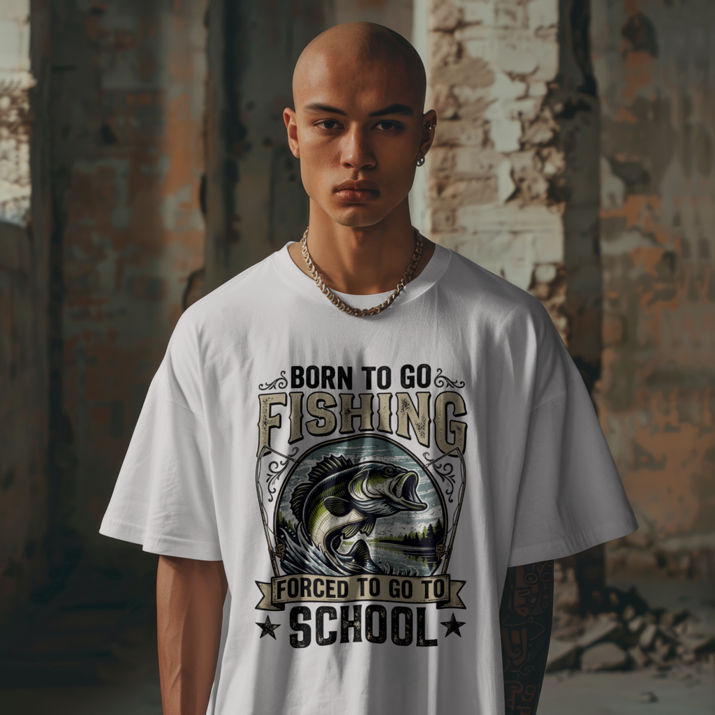 Born to Go Fishing Forced to Go to School Funny Fishing T-Shirt