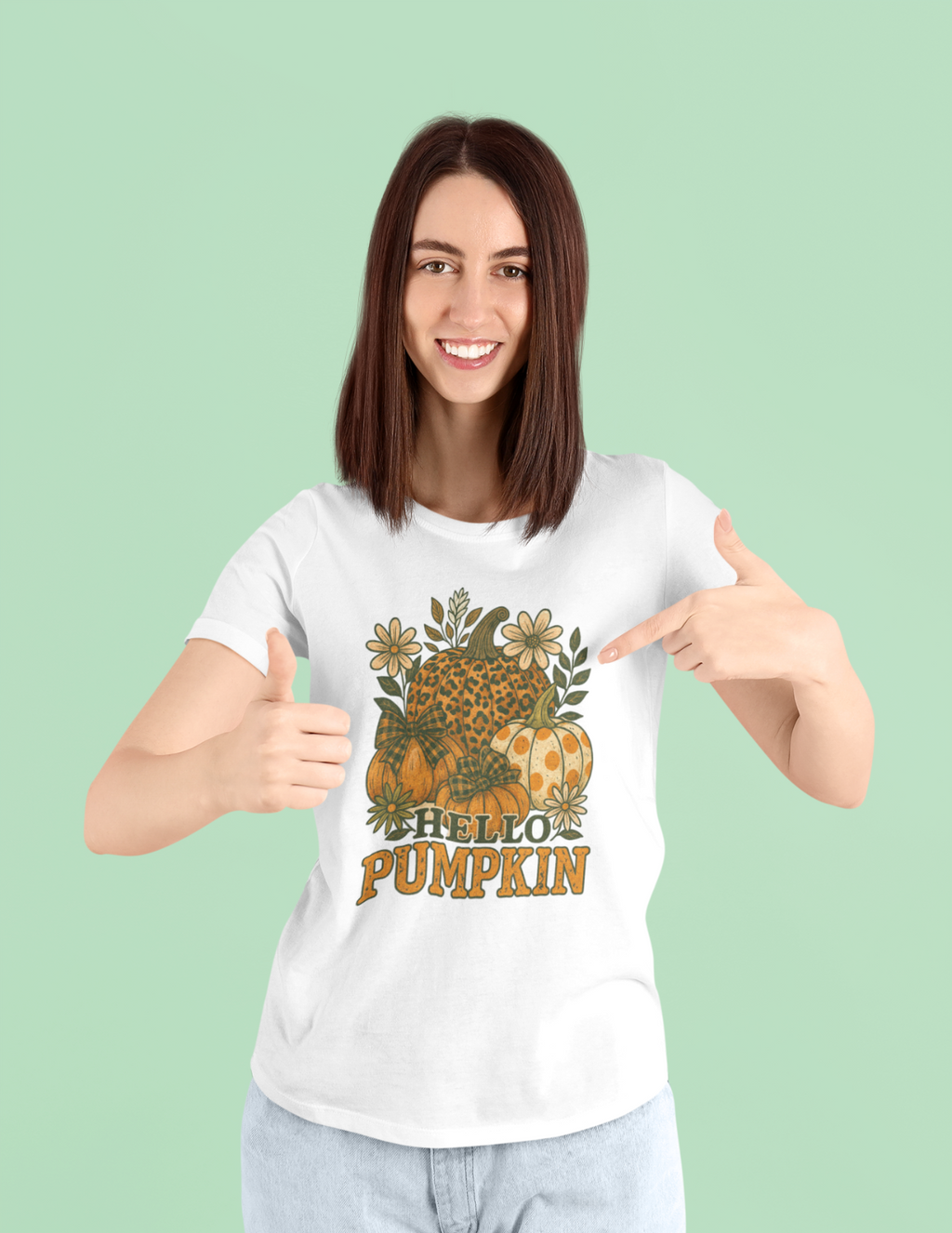 Hello Pumpkin Leopard Print Fall T-Shirt Women’s Autumn Graphic Tee Retro A113