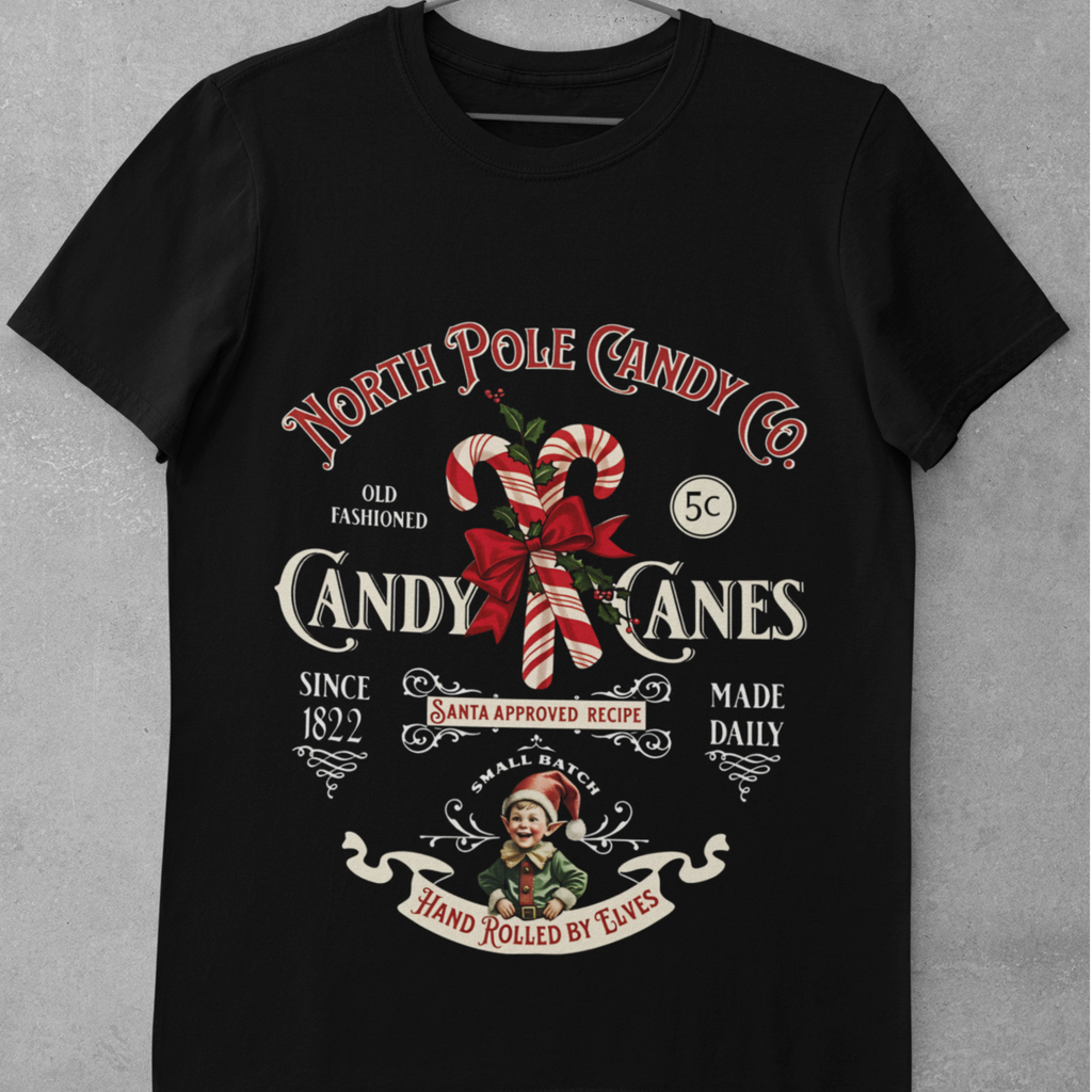 Vintage Christmas Candy Cane Shirt Retro Santa Holiday Graphic Tee